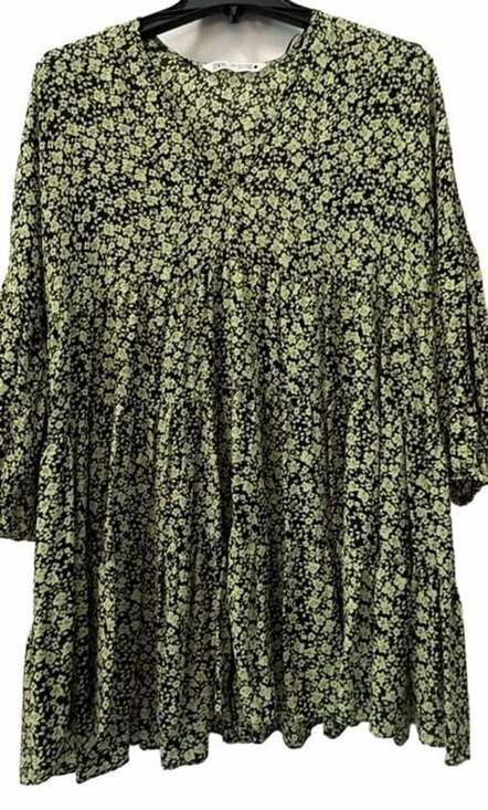 Zara Dresses & Skirts - Zara Floral Print Tiered Mini Dress Size M Green
